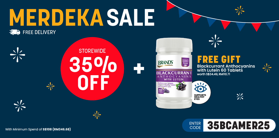 Storewide 35% Off + Free Blackcurrant Anthocyanins with Lutein 60 Tablets (worth S$34.49, RM110.71) +  Free Delivery With Min. S$108 (RM346.68) Spend.